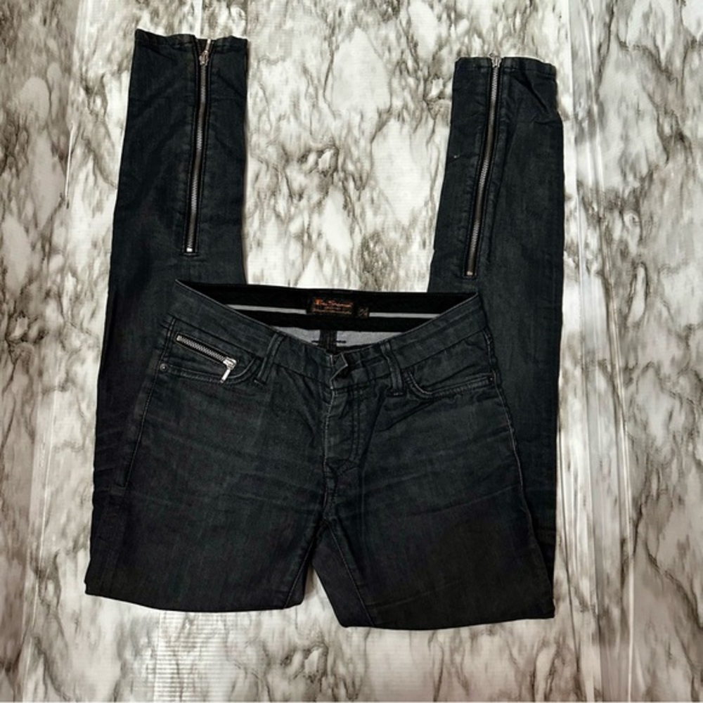 Ben Sherman Siouxsie Mens Sz 27/32 Black Skinny Denim Jeans Moto Leg Zips Punk